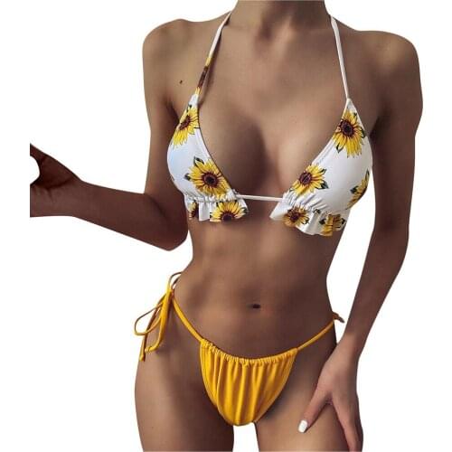 Women Two Piece sunflower print split Sets Plus Size Bikini Beachwear Swimsuit Swimwear Women 2020 Sexy Bikini Set Mujer Bathing