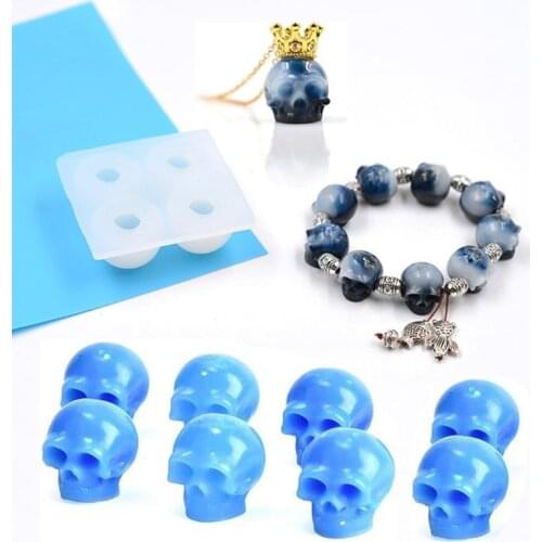 2Pcs Skull Head Bead Resin Mold Skull Beaded Bracelet Pendant Necklace Jewelry Silicone Resin Casting Mold Craft Tools Crystal