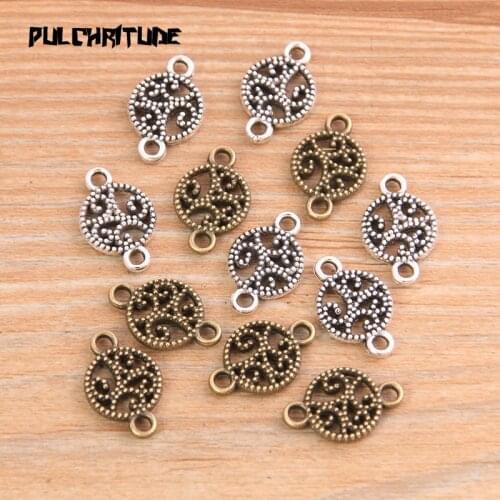20PCS 11*17mm Hollow Round Flower Connectors Two Color Plated Pendants Jewelry Making DIY Handmade Craft