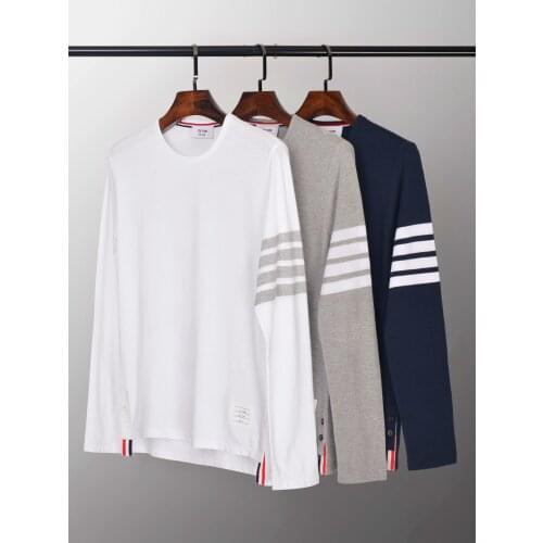 2021 Fashion TB THOM Brand T-Shirt Men Slim Fit Women Long Sleeve Casual Clothing Spring Autumn O-neck Cotton Shirts tees tops