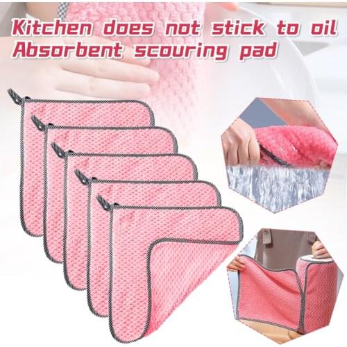 5Pcs Kitchen Dish Clothes Coral Fleece Microfiber Soft Super Absorbent Dish Rag Remove Oil Cleaning Towel For Kitchen 25*25cm