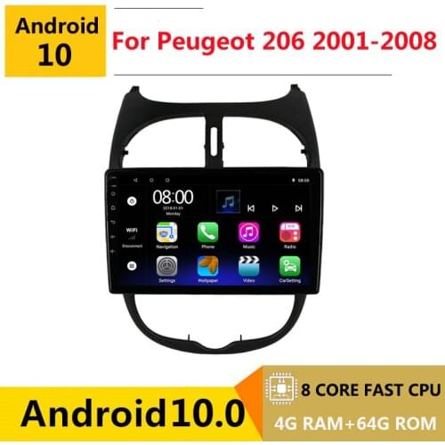2 din 8 core android 10 car radio auto stereo for Peugeot 206 2001 2002 2003 2006 2008 navigation GPS DVD Multimedia Player