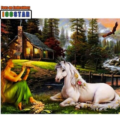 White Horse Diy Diamond mosaic needlework Wall art decor Picture Embroidery with diamonds Painting by numbers rhinestones