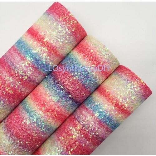 1PC 21X29CM Glitter Fabirc, Chunky Glitter Leather, Rainbow Stripes Glitter Sheets For Making Bows LEOsyntheticoDIY R230E