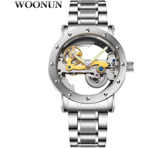 Fashion Transparent Watch Men Tourbillon Watches Men Luminous Hands Full Steel Automatic Mechanical Wristwatches Reloj Hombre