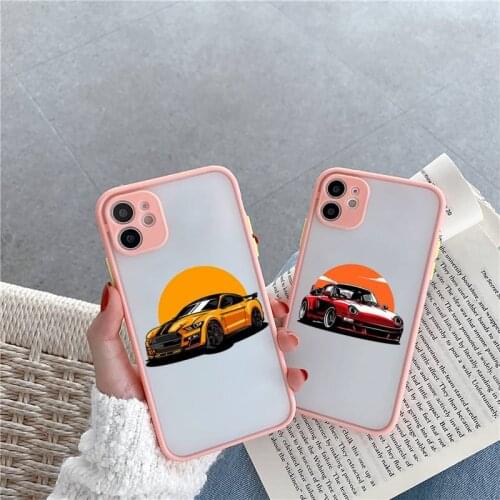 Japanese drift sport Street racing Phone Case For iPhone 12 11 Mini Pro XR XS Max 7 8 Plus X Matte transparent Pink Cover