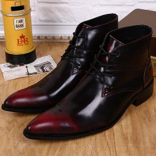 Christia Bella Winter British Style Plus Size Man Pointed Toe Short Boots Genuine Leather Heighten Male Motorcycle Ankle Boots