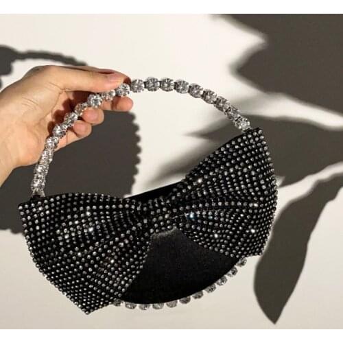 Designer Luxury Metal Frame Bow Crystal Rhinestone Evening Purse For Women Diamond Clutches For Wedding Party