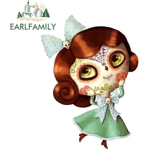 EARLFAMILY 13cm x 9.4cm for The Day of The Dead Vintage Doll Car Assessoires Stickers Refrigerator Decal Waterproof Decoration