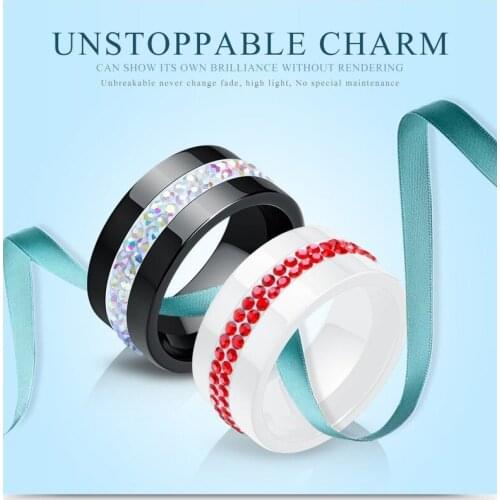 Euro-American New Fashion 10mm Wide Creativity Jewelry Personality Crystal Simple Black White Ceramic Ring