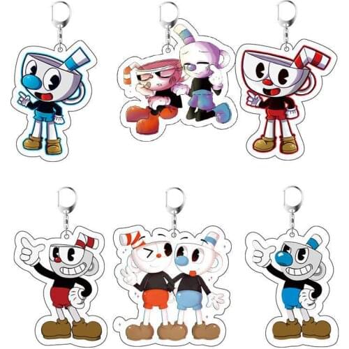 Game Cuphead Keychain for Women Men Cup Head Luck Acrylic Key Chains Porte Clef Rat Key Holder Keyring 2020 Gift Chaveiro