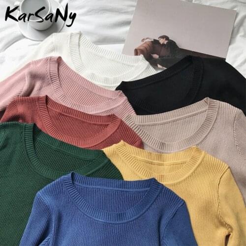 KarSaNy White Ripped Sweater For Women Winter 2019 Womens Ribbed Sweaters Tops Knit Sweater Women Winter Jumper Sweaters Ladies
