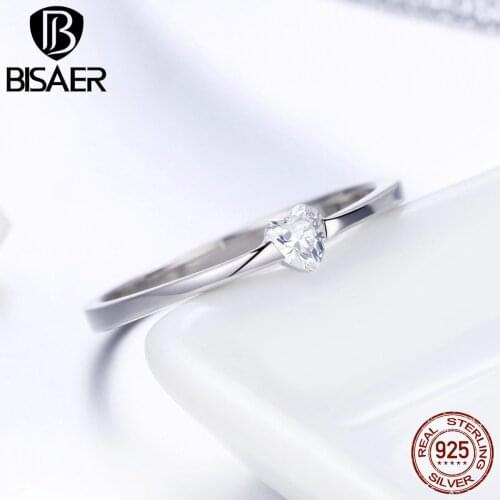 BISAER High Quality 925 Sterling Silver Rings Luminous Cubic Zircon Wedding Finger Ring Sterling Silver Jewelry Anel ECR450