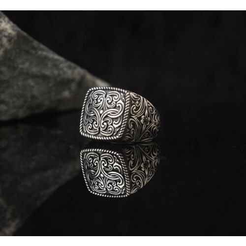 925 Sterling Silver Engraved Traditional Handmade Turkish Signet Ring Jewelry Gift Women Men Best Craftmanship