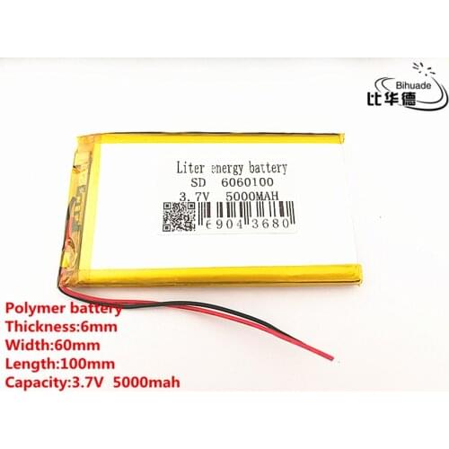2pcs/lot 3.7V 5000mAh 6060100 Polymer Lithium LiPo Rechargeable Battery For GPS PSP DVD