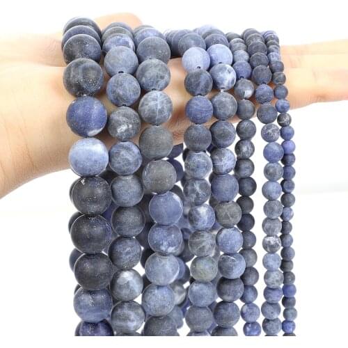 Matte Frosted Blue Line Veins Natural Stone Beads Round Loose Space Beads for Jewelry Making Bracelet Necklace DIY 4/6/8/10/12MM