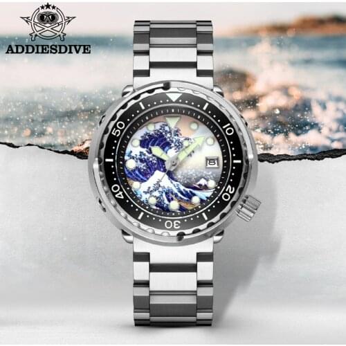 Addies Mechanical Watch NH35 Sapphire Crystal Ceramic bezel 300m Steel 1975 Automatic Wrist Watch For Men Tuna Diver watch