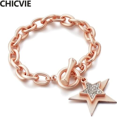 CHICVIE Fashion Star Shape Bracelets Charm Stainless Steel Cuff Bracelets&Bangles Designs For Women Gold Star Bracelet SBR190058