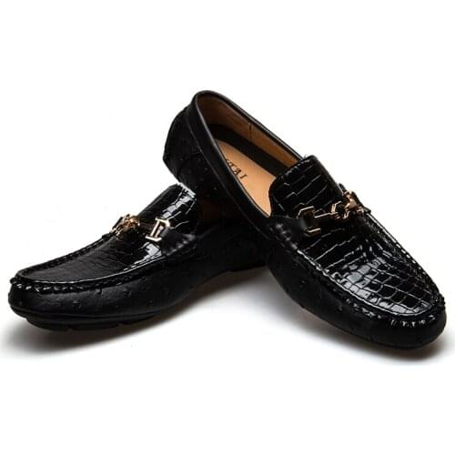 MEIJIANA Black Patent Leather Men Dress Shoes with Genuine Leather Plus Size Men Loafers Party and Wedding Men Flats