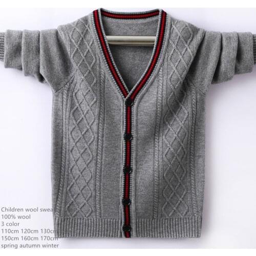 Naizaiga 100% Australia wool England style V-neck gray navy blue Boy Outwear Cardigans girl thick Unisex Sweater FMBR52
