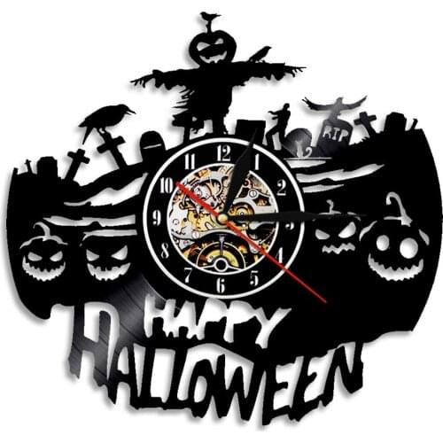 Draculas Castle Handmade Wall Clock Halloween Dark Horror Home Decoration Gothic Vampire Bats Vintage Vinyl Record Wall Clock