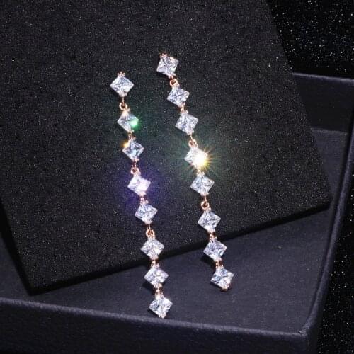 New Silver Plated Long Dangle Drop Earrings For Women Luxury Cubic Zirconia Earrings Brincos Bijoux Female Wedding Jewelry Gifts