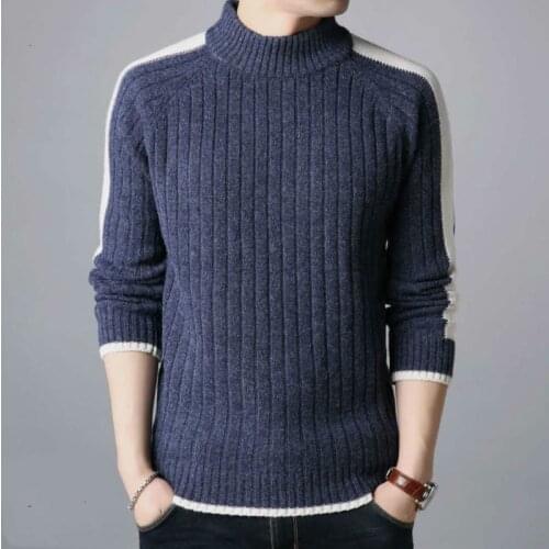 Autumn and winter sweater mens T-shirt half high collar thickened round neck middle-aged and young mens loose wool sweater