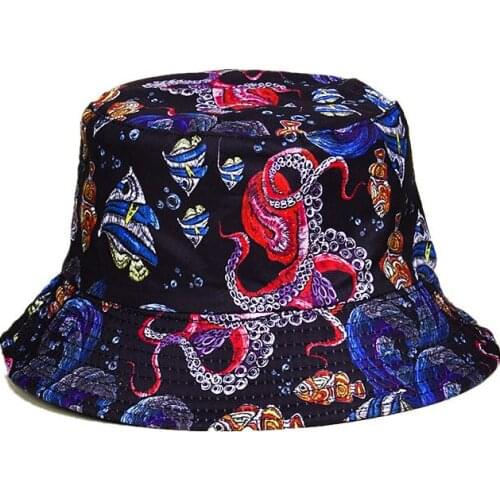 LDSLYJR Cotton Cartoon Octopus Print Bucket Hat Fisherman Hat Outdoor Travel Hat Sun Cap Hats for Men and Women 349