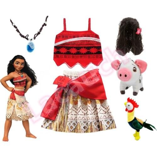 Anna Princess Cosplay Meninas Vaiana Dress With Necklace Summer Childrens Ocean Romance Dress Costume Pig And Chickens Toy
