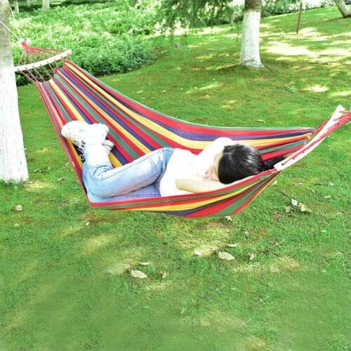Portable Canvas Hammock Durable Anti Rollover Hanging Chair Rainbow Stripes Compact Large Capacity Travel Camping Swing Chair