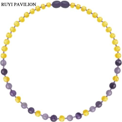 RUYI PAVILION Natural Baltic Amber Necklace For Baby Handmade polished amber beads fine jewler Multicolor 32-37cm
