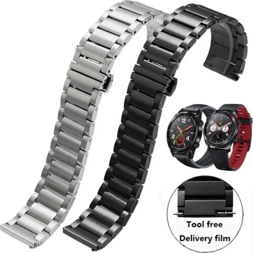 Luxury Stainless Steel Watchband Replacement Strap For Huawei watch Pro/GT 22mm Metal Bracelet Mens Watch accessories