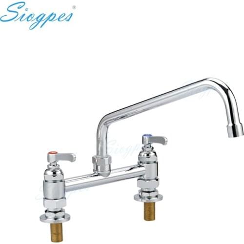 Heavy Duty 8" Double Handle Double Holes Deck Mount Industrial Kitchen Sink Faucet with Swing Nozzle