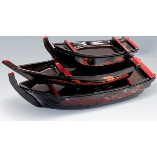 Japanese dragon boat sushi plate dry ice cooking boat ABS plastic salmon sashimi dish seafood and radish raw fish plate
