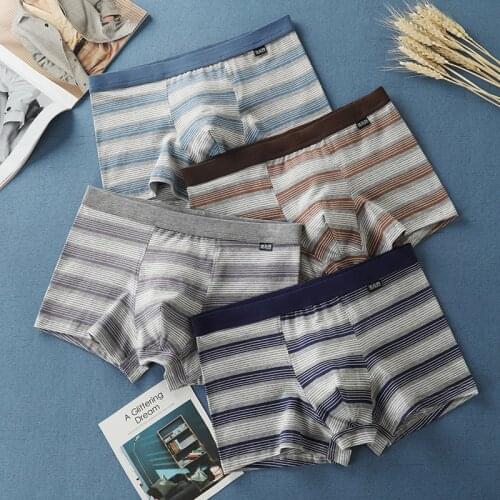 4PCS / lot Bierdan Panties Underpants Homme Cuecas Boxers Boxershorts stripe Mens Shorts Male Pouch Clothing Cotton XXXL