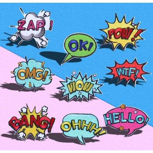 Interjection OMG,OHHH,BANG,ZAP,WTF Patches Embroidery Iron on letter Patches for Clothes Applique DIY T-Shirt Decorative