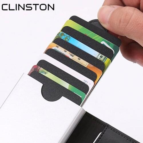 High Quality Mens Pull Up Leather Card Holder Aluminium Credit ID Card Holders Male Mini Metal Wallet Purse Free Shipping