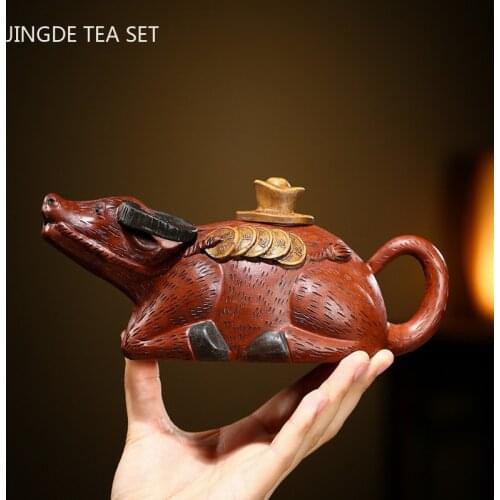 Yixing Handmade Tea Pots Creativity Cattle Model Purple Clay Teapot Beauty Kettle Boutique Teaware Tea Ceremony Gifts 360ml