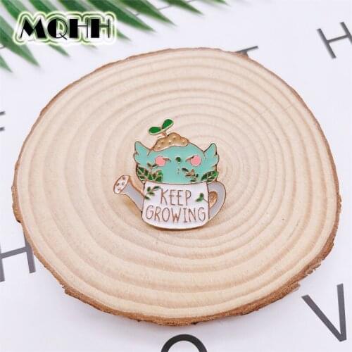 Creativity Fun Animal Elephant Enamel Pins Plant Sapling Kettle Watering Alloy Brooch Personality Accessories Woman Jewelry Gift