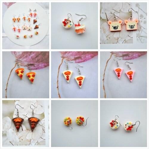 Funny Personal Emulational Cream Cake Little Bear Toast Earrings Creative DIY Cute Triangle Pizza Eardrop Exquisite Child Gift