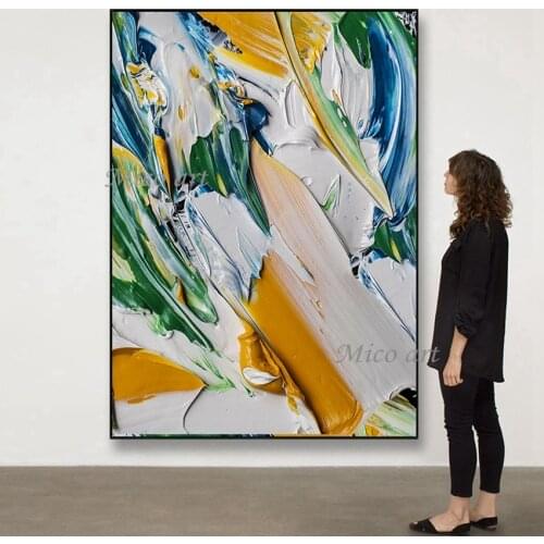 Yellow Green Texture Modern 100% Handpainted Picture Canvas Refined The Composition Is Clever Hand-painted Wall Art No Framed