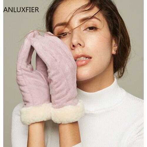 H9919 Women Gloves Lady Autumn Winter Plus Velvet Thick Thermal Guantes Students Touch Screen Riding Driving Anti-slip Hand Muff