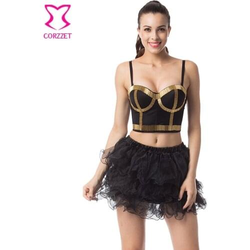Steam Punk Gold/Black Beading Push Up Bra Underwear Women Bralette Gothic Bustier Sexy Bras Crop Top Sujetador Clubwear Lingerie