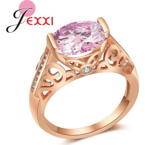 Newest Fashion Women Jewelry Rose Gold Bling Beautiful Pink Crystal Women Love Wedding Ring Size 6 7 8 9 Valentines Day