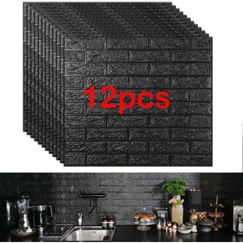 12pcs Brick Foam Panels 3D Wall Stickers Self-adhesive DIY Embossed Stone Wallpaper Home Decor Living Room Kitchen Decoration