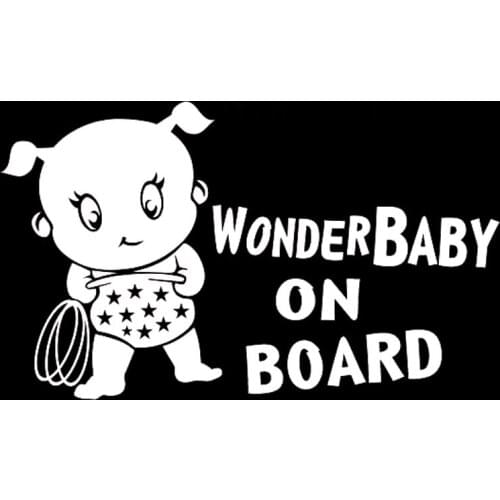19.7CM*11.8CM WONDER BABY ON BOARD Car Adorable Cartoon Vinyl Sticker Decals Black/Silver C10-00118