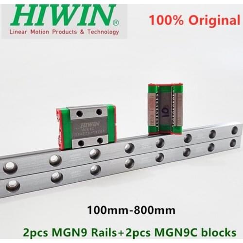2pcs Original Hiwin linear guide MGN9 200 250 300 330 350 400 450 500 550 600 mm + 2pcs MGN9C blocks 12MM MGNR9 rail CNC router