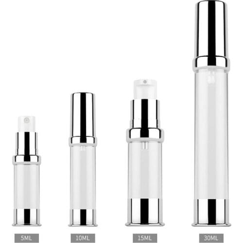 5ml 10ml 15ml 30ml Empty Shiny Silver Aluminum Airless Lotion Cream Mist Spray Pump Bottle ,Travel Cosmetic Makeup Container