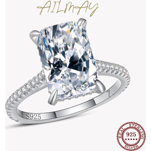 Ailmay Top Quality Real 925 Sterling Silver Rectangle Luxury Rings Clear Zircon for Women Wedding Fine Jewelry Gift