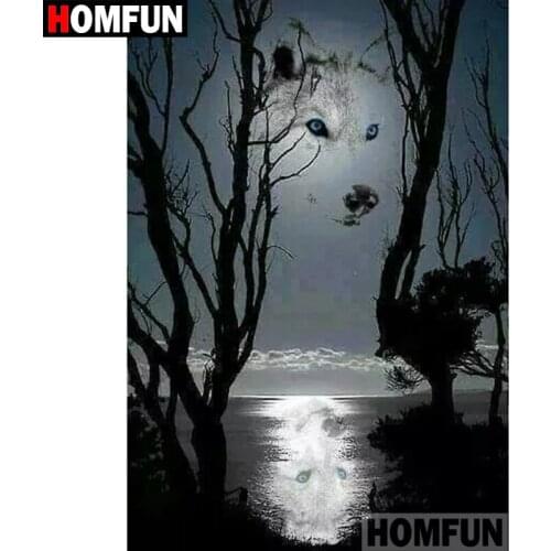 HOMFUN Full Square/Round Drill 5D DIY Diamond Painting "Moonlight Wolf" Embroidery Cross Stitch 5D Home Decor Gift A07811